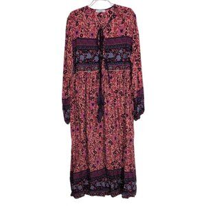 R Vivimos Floral Midi Dress Womens Size 2XL Pink Purple Cottage Tassel Boho